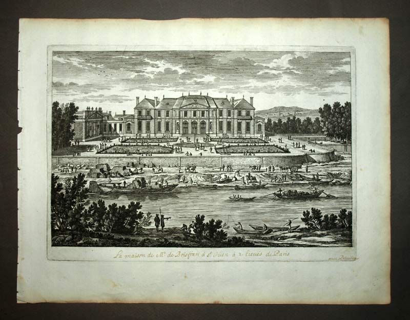 CHATEAU OF Mr BOISFRANC IN SAINT OUEN by Perelle engraving original print 1675 