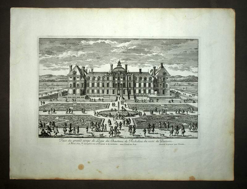 CHATEAU DE RICHELIEU ,JARDIN A LA FRANCAISE LE NOTRE par Perelle gravure de 1675 CHATEAU DE RICHELIEU ,JARDIN A LA FRANCAISE LE NOTRE par Perelle gravure de 1675
