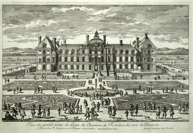 CHATEAU DE RICHELIEU ,JARDIN A LA FRANCAISE LE NOTRE par Perelle gravure de 1675 CHATEAU DE RICHELIEU ,JARDIN A LA FRANCAISE LE NOTRE par Perelle gravure de 1675