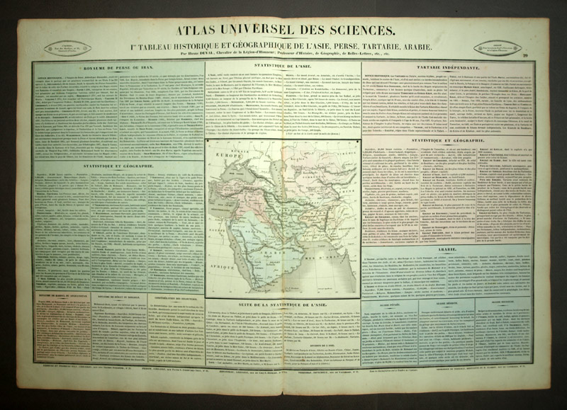 Tabla histórica y MAPA geográfico de Asia persa Tartaria y Arabia 1837 