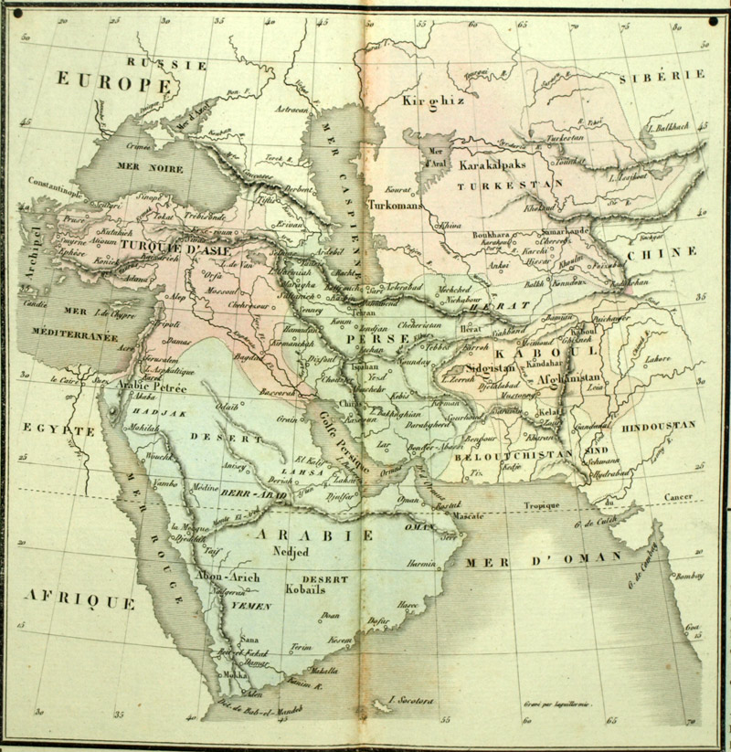 Tabla histórica y MAPA geográfico de Asia persa Tartaria y Arabia 1837 