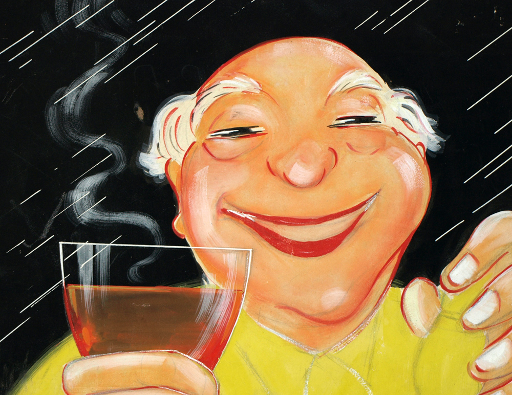 BRAVE LES RHUMES Projet publicitaire &agrave; la gouache pour le rhum Arnaldi debut 20e 