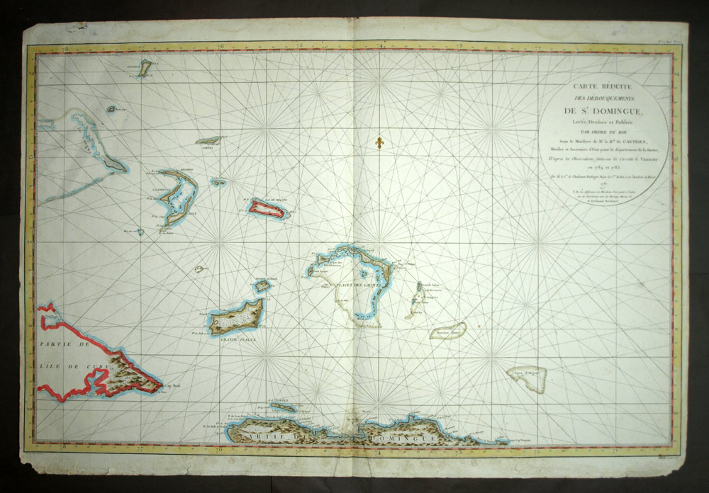map MARINE DE SAINT DOMINGUE CARAIBES LES BAHAMAS, 1787 colors of the ages 