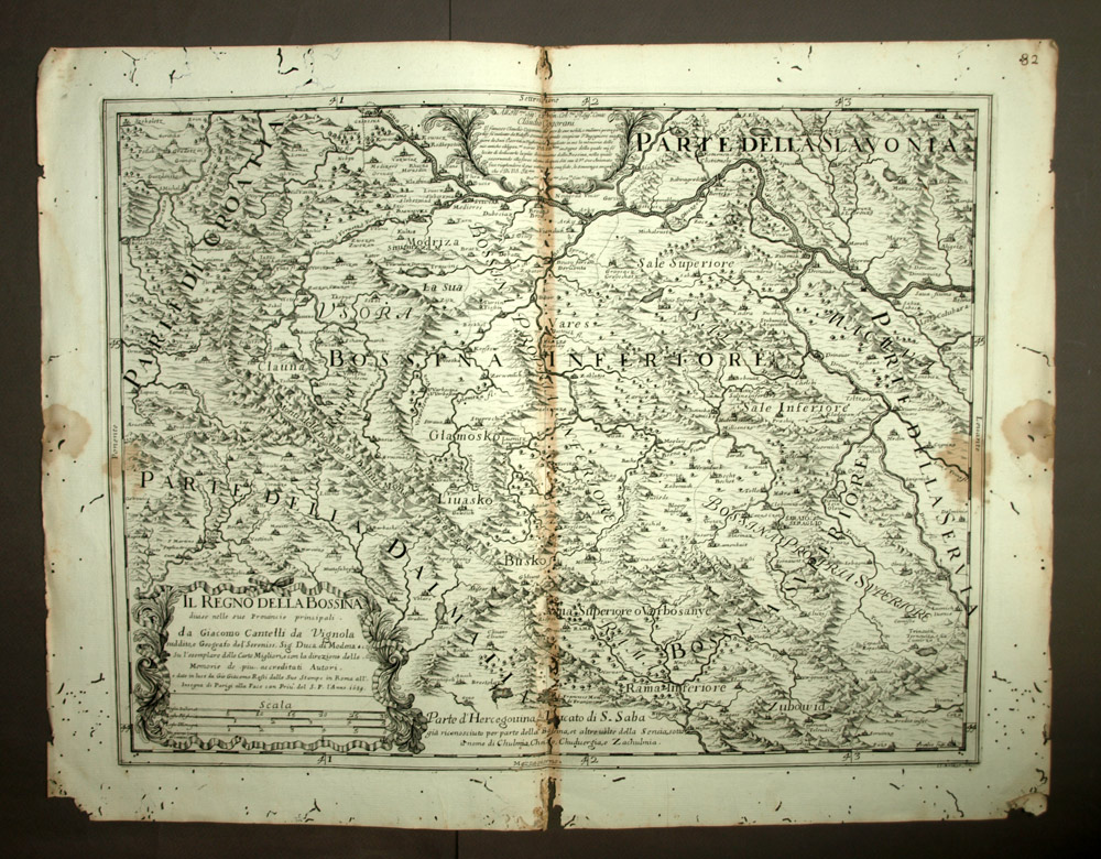 carte géographique de LA BOSNIE IL REGNO DELLA BOSSINA Giacomo Cantelli 1684 