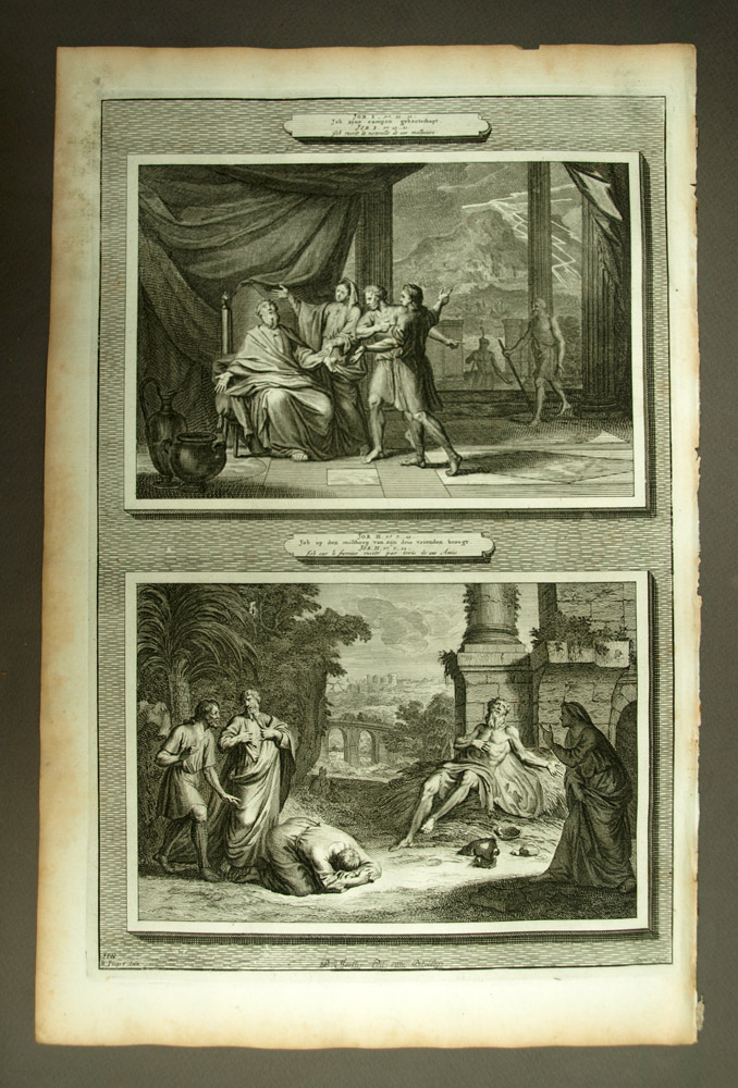 JOB SUR LE TAS DE FUMIER gravure originale tirée de la Bible de Mortier 1700 