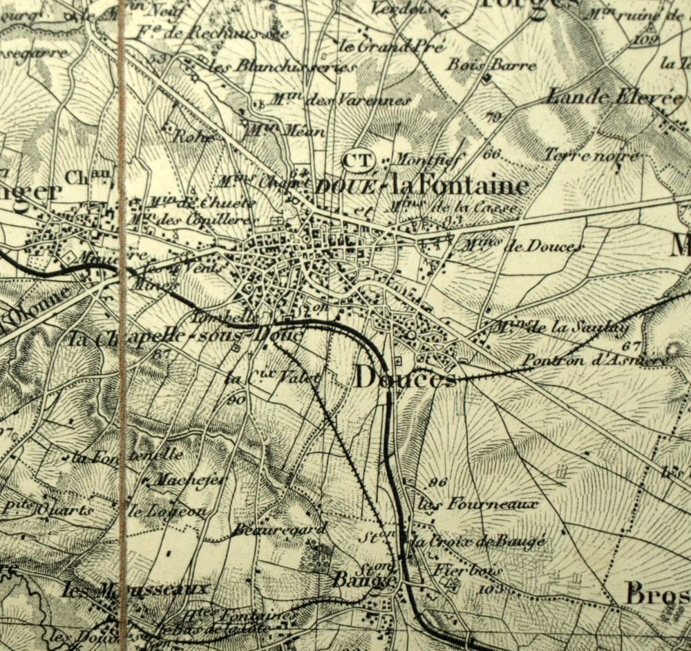 Region of DOUÉ-LA-FONTAINE, geographic , THOUARCÉ Canvas map 19th century 