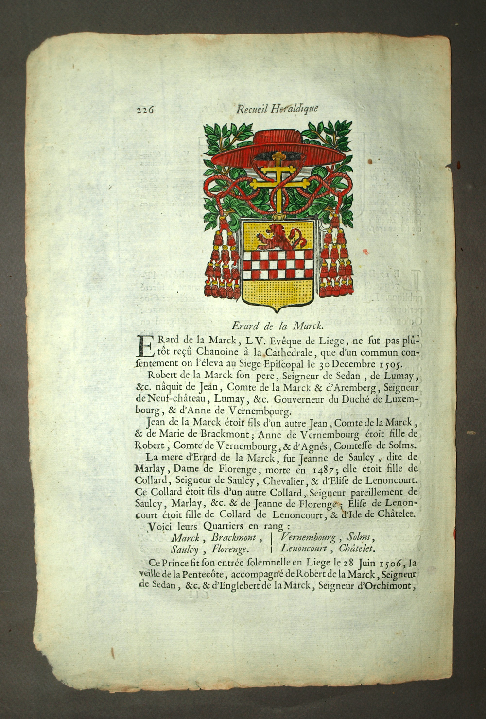 Kanoniker ERARD DE LA MARCK, Bischof der Stadt Lüttich, Heraldische Wappen 
