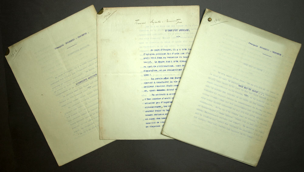 Tapuscrits originaux d&rsquo;&oelig;uvres non parues de Fran&ccedil;ois DUJARDIN-BEAUMETZ 1911-1912 