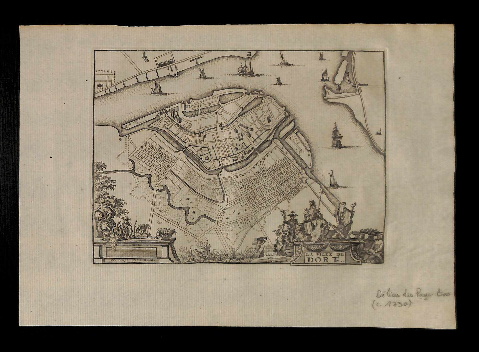 VIEW PLAN CITY OF DORDRECHT engraving from DELIGHTS OF THE NETHERLANDS 1769 Holland 