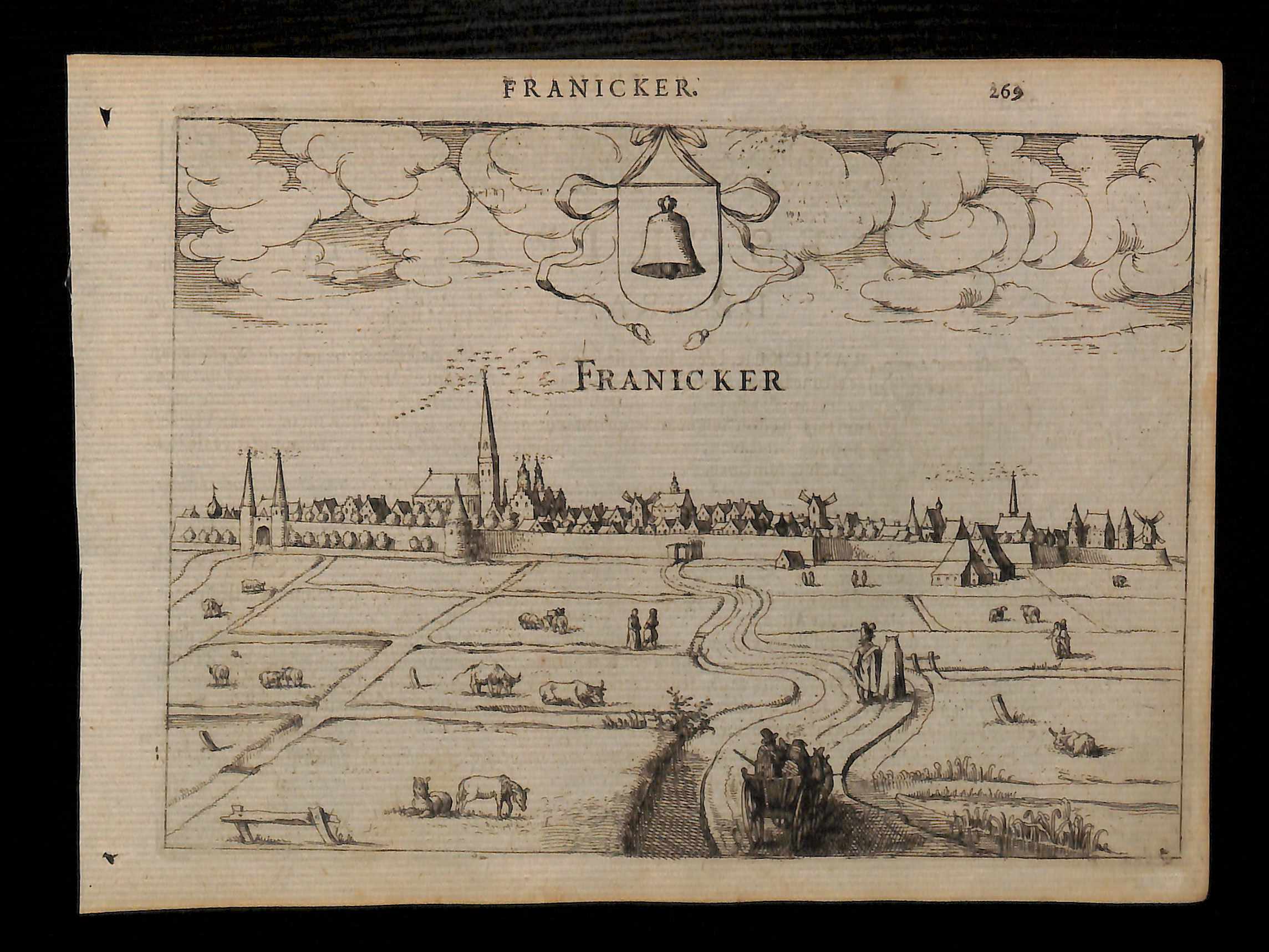 VIEW OF FRANEKER Frjentsjer IN THE NETHERLANDS original engraving by Guicciardini 1613 