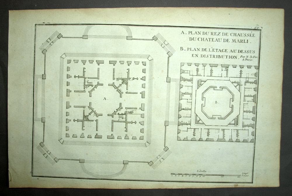 PLAN DU CHATEAU DE MARLY Gravure estampe originale de Nicolas de Fer 1723 PLAN DU CHATEAU DE MARLY Gravure estampe originale de Nicolas de Fer 1723