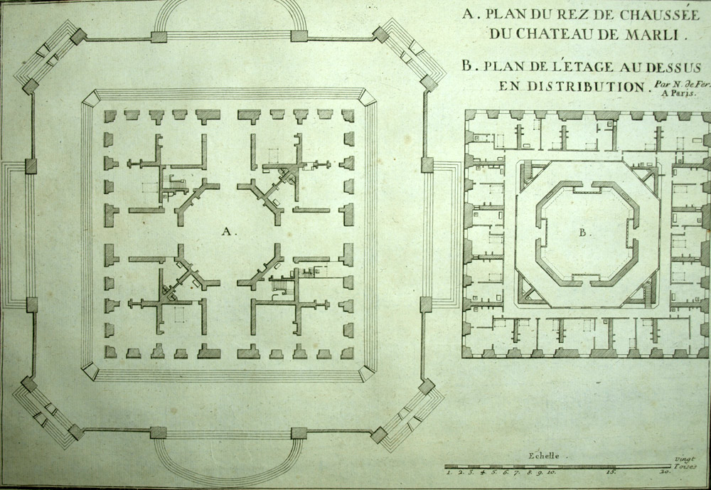 PLAN DU CHATEAU DE MARLY Gravure estampe originale de Nicolas de Fer 1723 PLAN DU CHATEAU DE MARLY Gravure estampe originale de Nicolas de Fer 1723