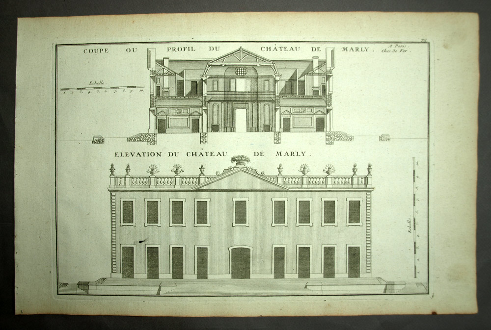 SCHNITT DES CHATEAU DE MARLY Original Gravur von Nicolas de Fer 1723 