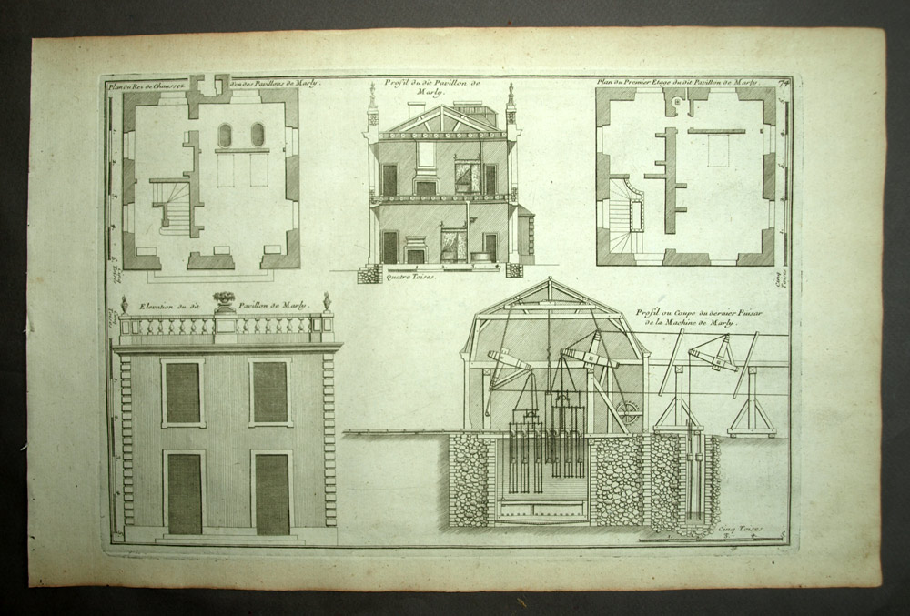 COUPE PLAN DU CHATEAU DE MARLY Gravure estampe originale de Nicolas de Fer 1723 COUPE PLAN DU CHATEAU DE MARLY Gravure estampe originale de Nicolas de Fer 1723