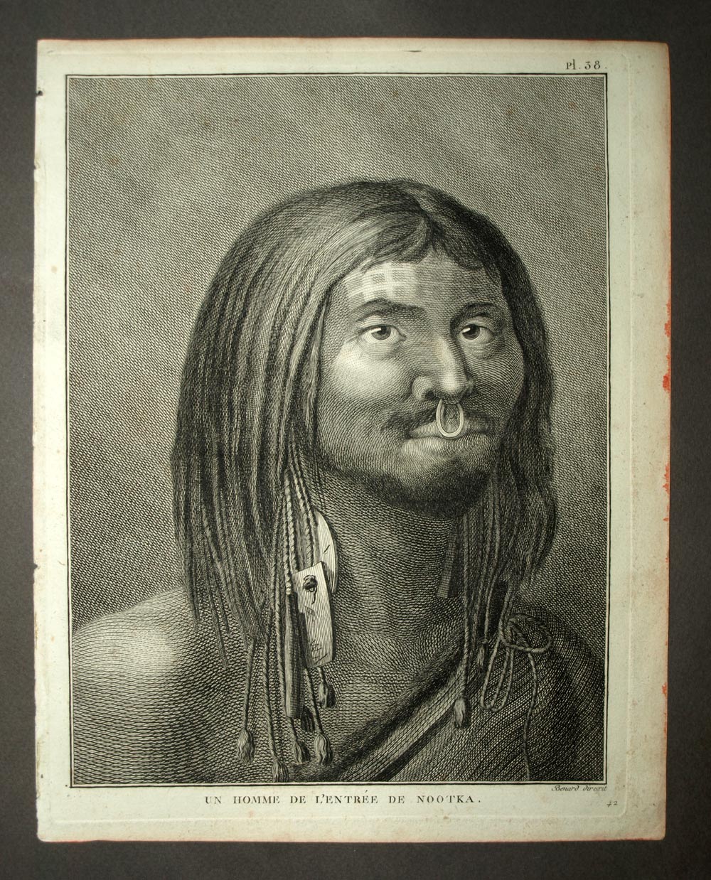 HOMME INDIEN DE NOOTKA ou YUQUOT A L'ILE VANCOUVER Gravure voyage de COOK 1774 