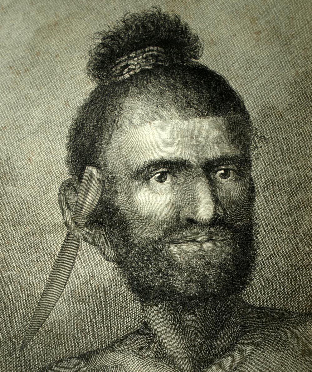 Hombre de Ate o Mangaia en las Islas Cook Cannibal Grabado a James Cook 1774 
