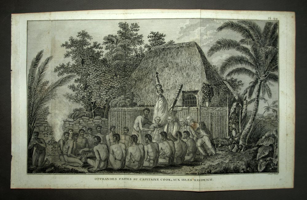 OFFERINGS TO CAPTAIN COOK SANDWICH ISLANDS engraving from James COOK's Voyage 1774 