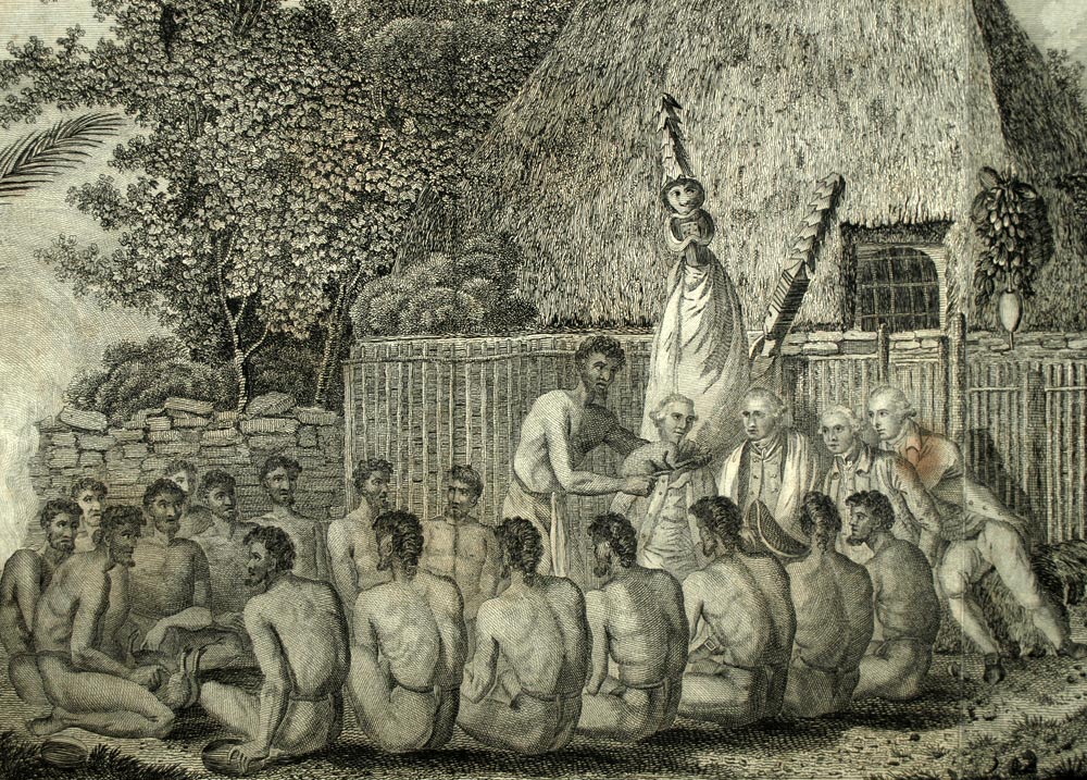 OFFERINGS TO CAPTAIN COOK SANDWICH ISLANDS engraving from James COOK's Voyage 1774 