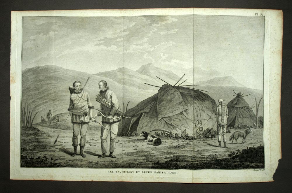 Tschutsky e i loro tchoukches di alloggi Incisione con James Cook 1777 