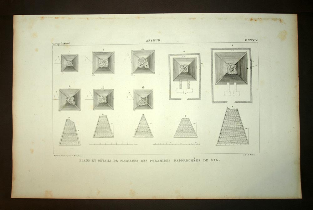 View plans and details of several pyramids in Egypt lithography of 1823. 