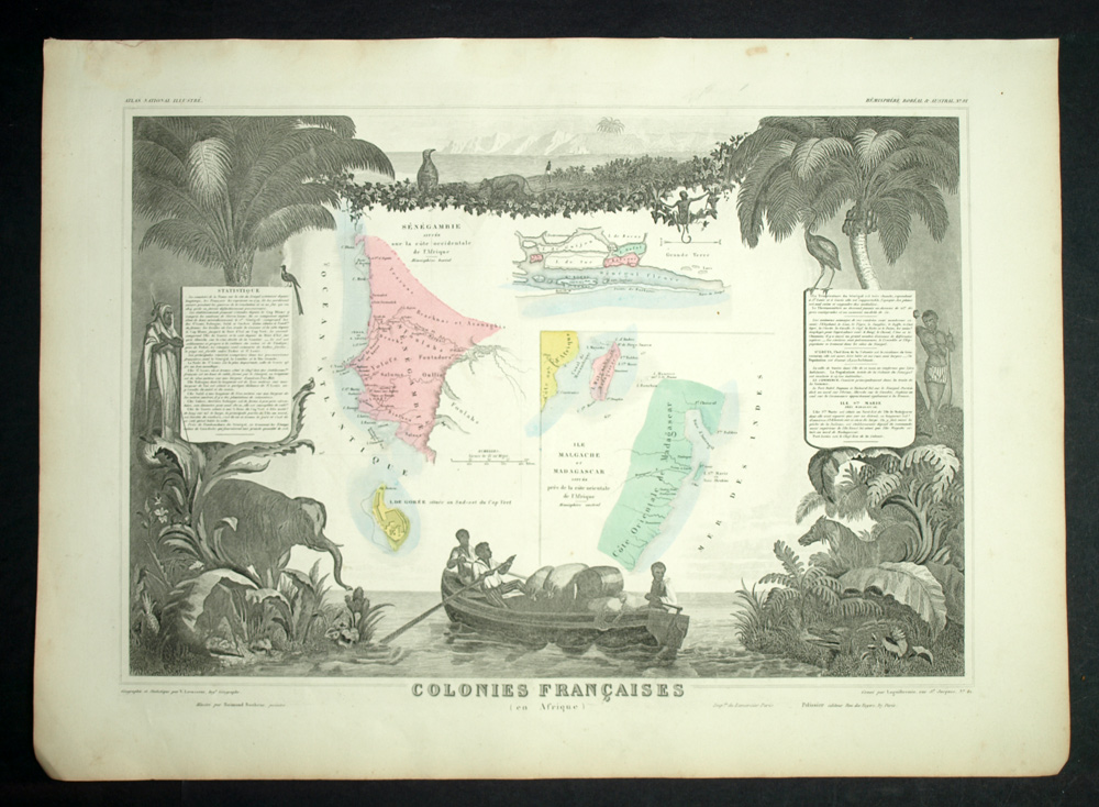 Piano, Mappa geograficovecchia 1861, SENEGAMBIA, MADAGASCAR 