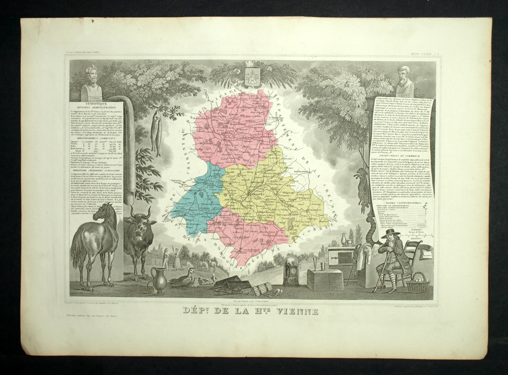 Carte g&eacute;ographique ancienne 1861, DEPARTEMENT DE LA HAUTE VIENNE, R&Eacute;GION LIMOGES 