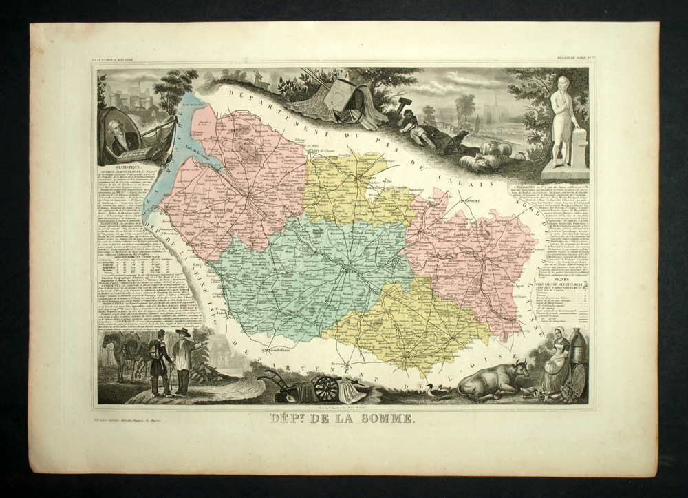 Carte g&eacute;ographique ancienne 1861, DEPARTEMENT DE LA SOMME, R&Eacute;GION D'AMIENS 