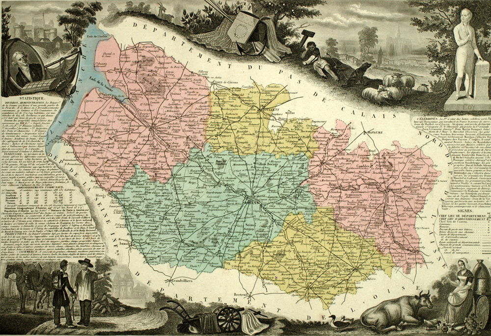 Carte g&eacute;ographique ancienne 1861, DEPARTEMENT DE LA SOMME, R&Eacute;GION D'AMIENS 