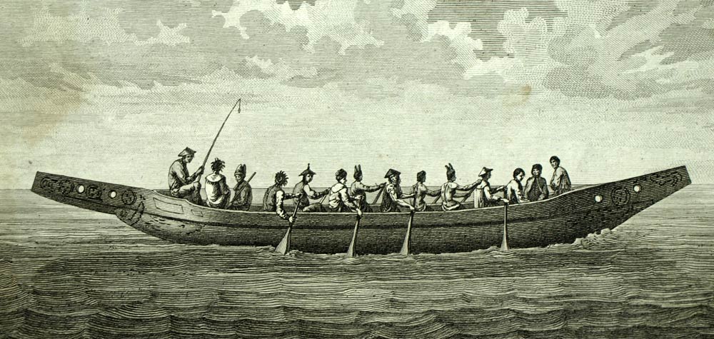 Gravure originale Voyage de Lapérouse 1797 ,PIROGUE DU PORT DES FRANCAIS ALASKA 