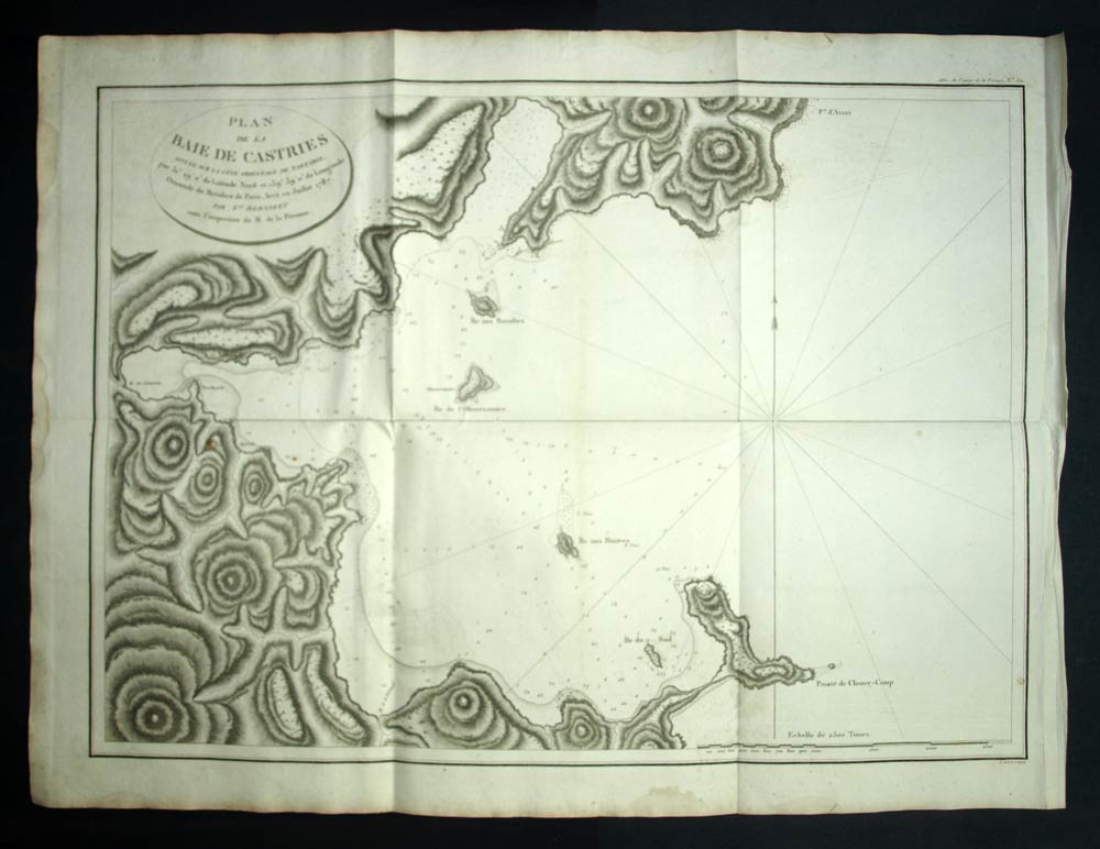 engraving Lapérouse 1797, GEOGRAPHICAL map BAY OF CASTRIES, STRAIT OF TATARIA 