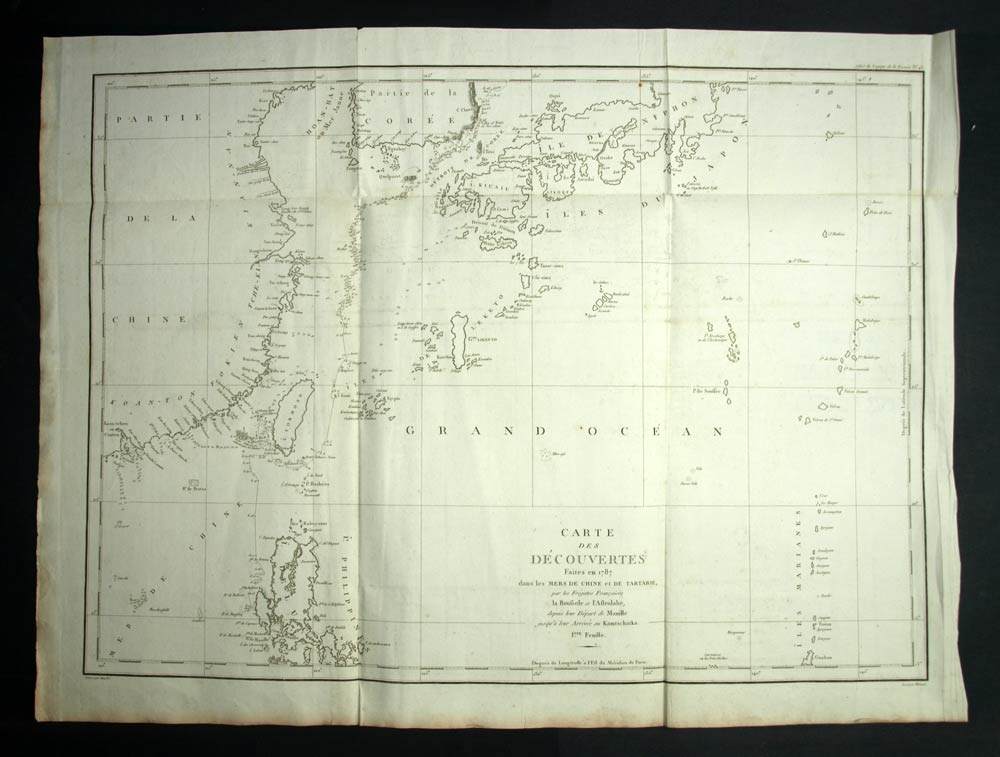 engraving voyage de Lapérouse 1797 GEOGRAPHICAL map JAPAN KOREA TAIWAN CHINA 