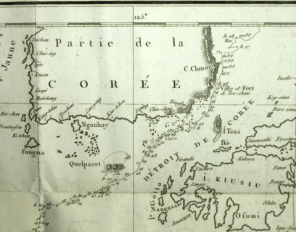 engraving voyage de Lapérouse 1797 GEOGRAPHICAL map JAPAN KOREA TAIWAN CHINA 