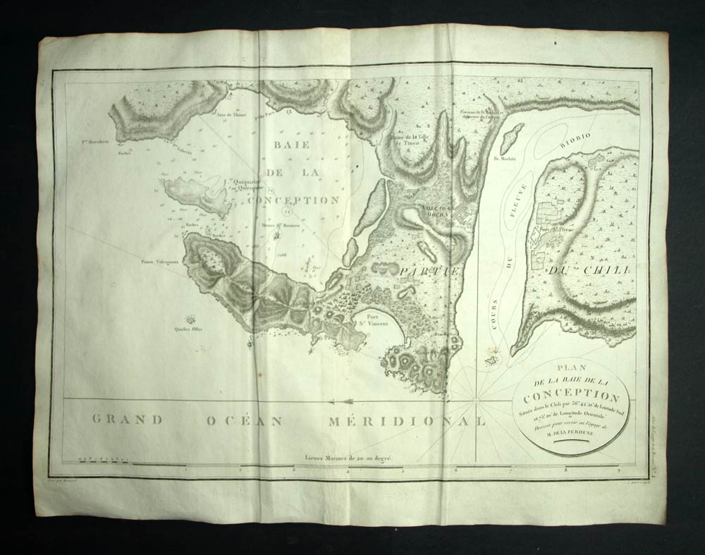 Gravure voyage de Lapérouse 1797 CARTE ANTIC MAP BAIE DE CONCEPCION AU CHILI Gravure voyage de Lapérouse 1797 CARTE ANTIC MAP BAIE DE CONCEPCION AU CHILI