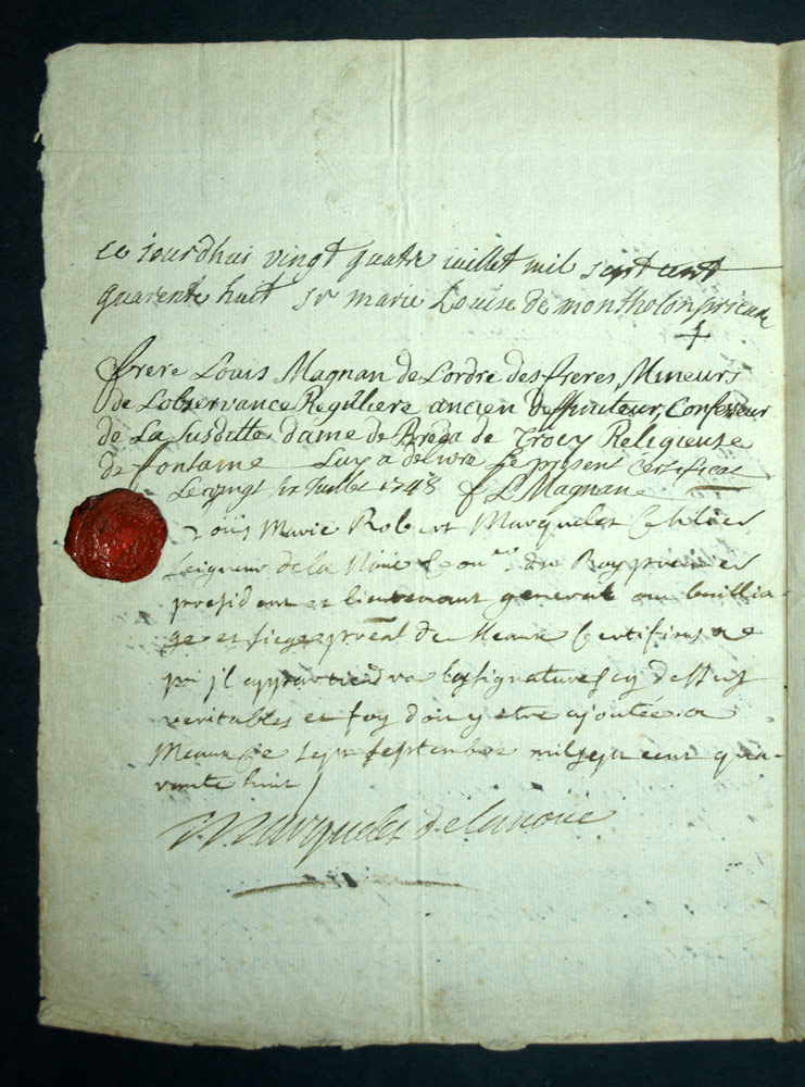 Documents original manuscrits provenant de l'Abbaye de femmes de Fontrevault 
