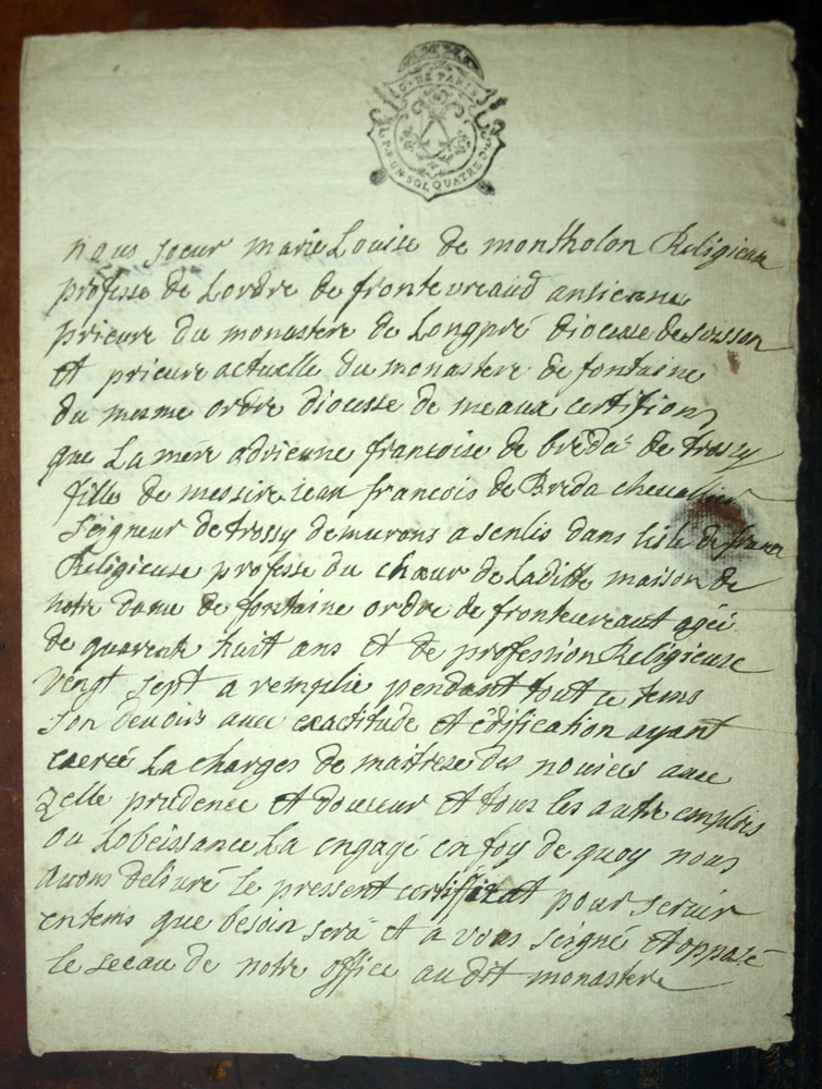 Documents original manuscrits provenant de l'Abbaye de femmes de Fontrevault 