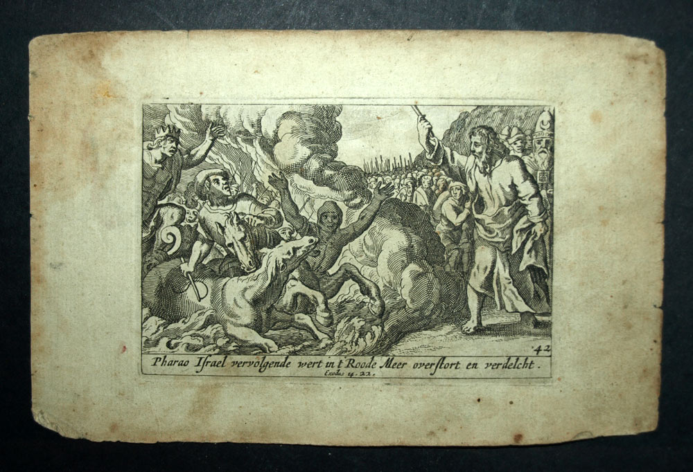 1700 Old Testament Bible engraving MOSES CLOSES THE RED SEA 1700 Old Testament Bible engraving MOSES CLOSES THE RED SEA