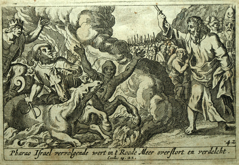 1700 Old Testament Bible engraving MOSES CLOSES THE RED SEA 1700 Old Testament Bible engraving MOSES CLOSES THE RED SEA