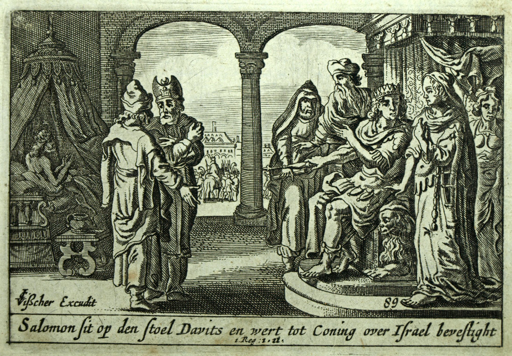 1700 Grabado del Antiguo Testamento de la Biblia Salomón Rey de Israel y los Hebreos 