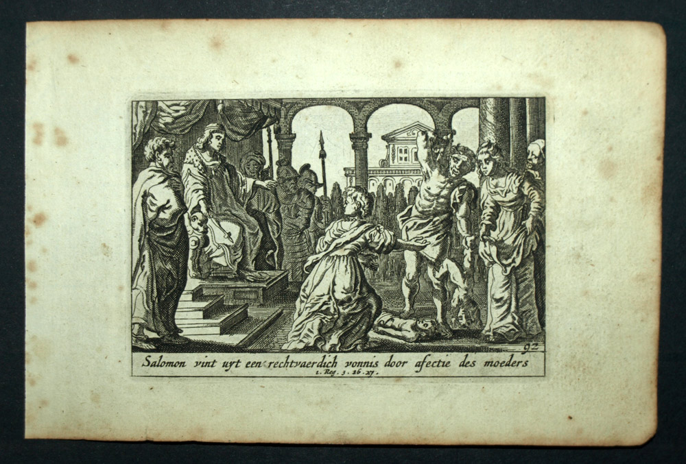 1700 Estampe engraving of the Old Bible Testament The Judgment of Solomon 