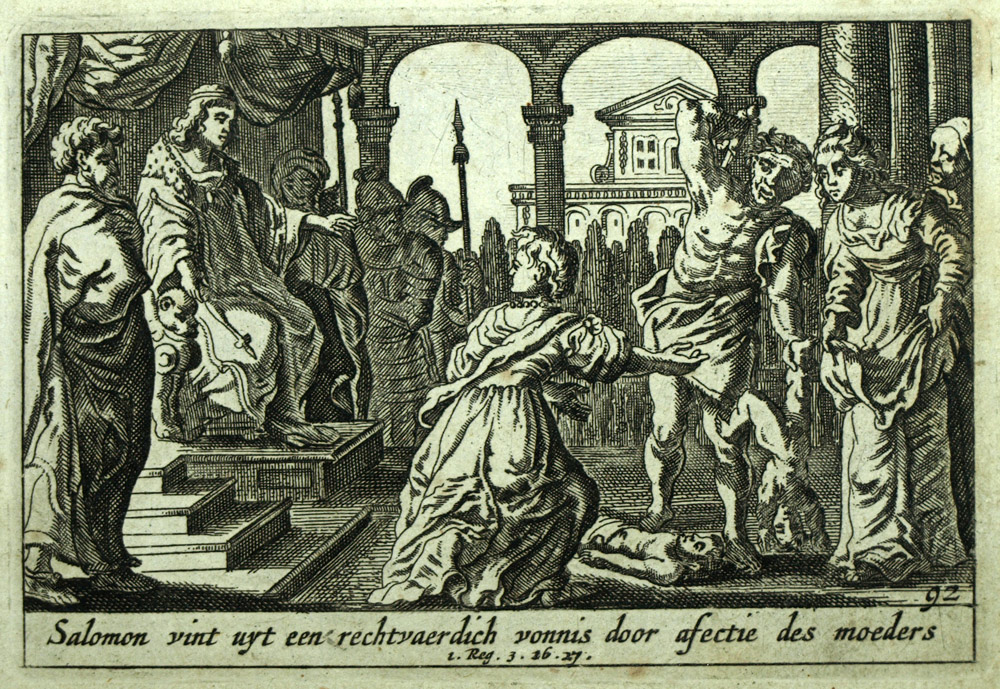 1700 Estampe engraving of the Old Bible Testament The Judgment of Solomon 