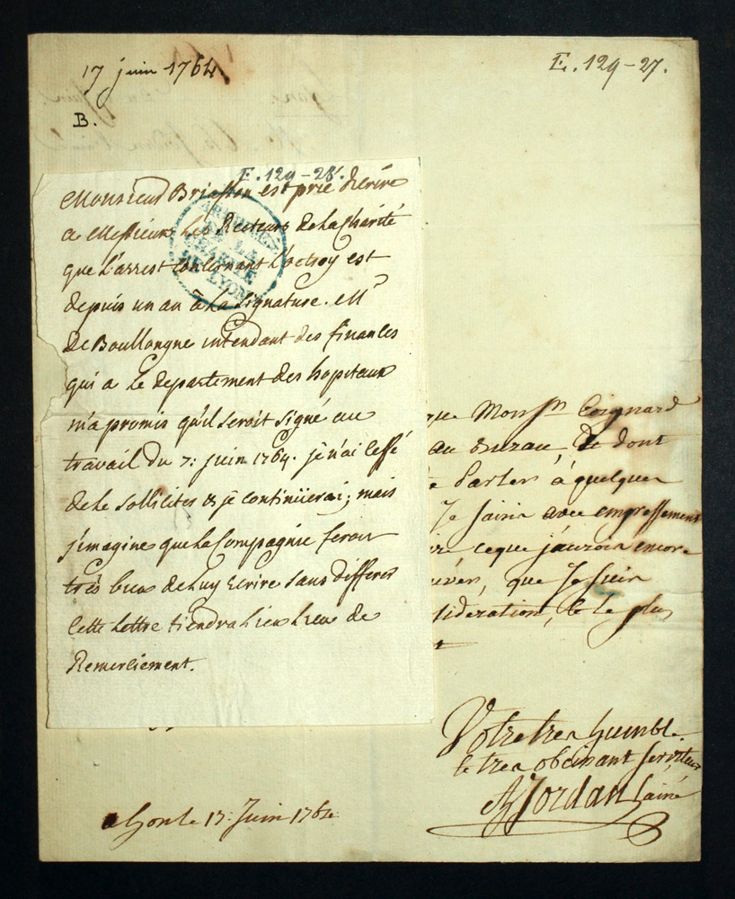 Abbaye Femmes de Fontrevault, Lettre manuscrit de Marie Louise de MONTHOLON 1740 