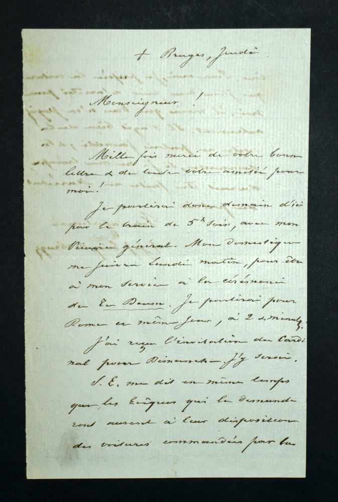Handwritten letter handwritten from Jean-Joseph Faict, bishop of Bruges 