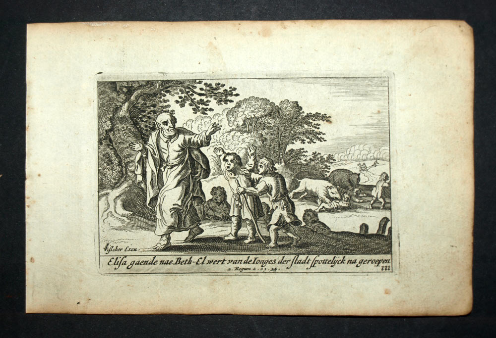 1700 Estramado Grabado del Antiguo Testamento de la Biblia El Profeta Elie A Bethel 