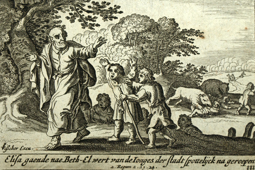 1700 Estramado Grabado del Antiguo Testamento de la Biblia El Profeta Elie A Bethel 