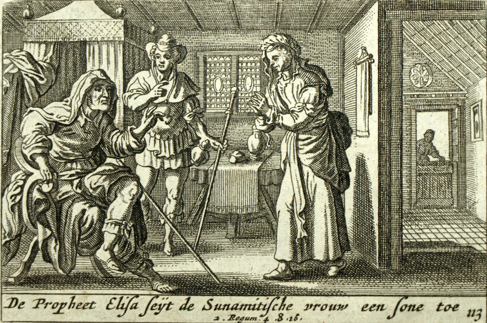 1700 alttestamentlicher Bibeldruck Gravur DER PROPHETE ELISHUS UND SUNAMITE 1700 alttestamentlicher Bibeldruck Gravur DER PROPHETE ELISHUS UND SUNAMITE