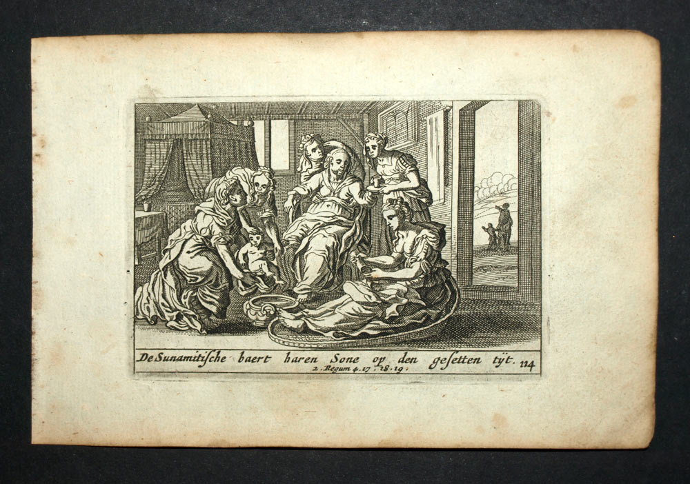 1700 Estampe engraving of the Old Bible Testament Le Prophet Elisée A Sunem 
