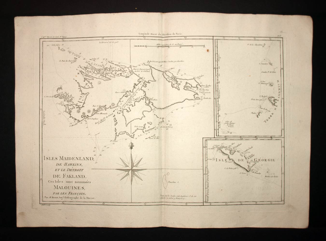 LES ILES FALKLAND ou MALOUINES, GEORGIE DU SUD carte plan g&eacute;ographique de 1787 