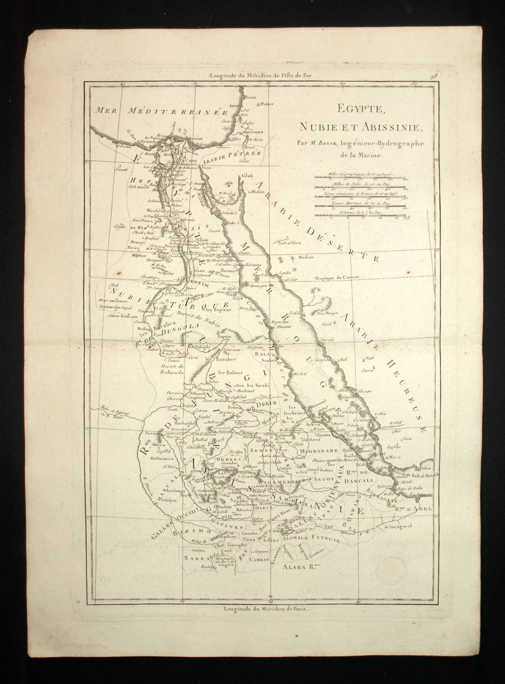Egitto, Nubia, Abissinie, piano geografico mappa del Mar Rosso di Bonne nel 1787 Egitto, Nubia, Abissinie, piano geografico mappa del Mar Rosso di Bonne nel 1787