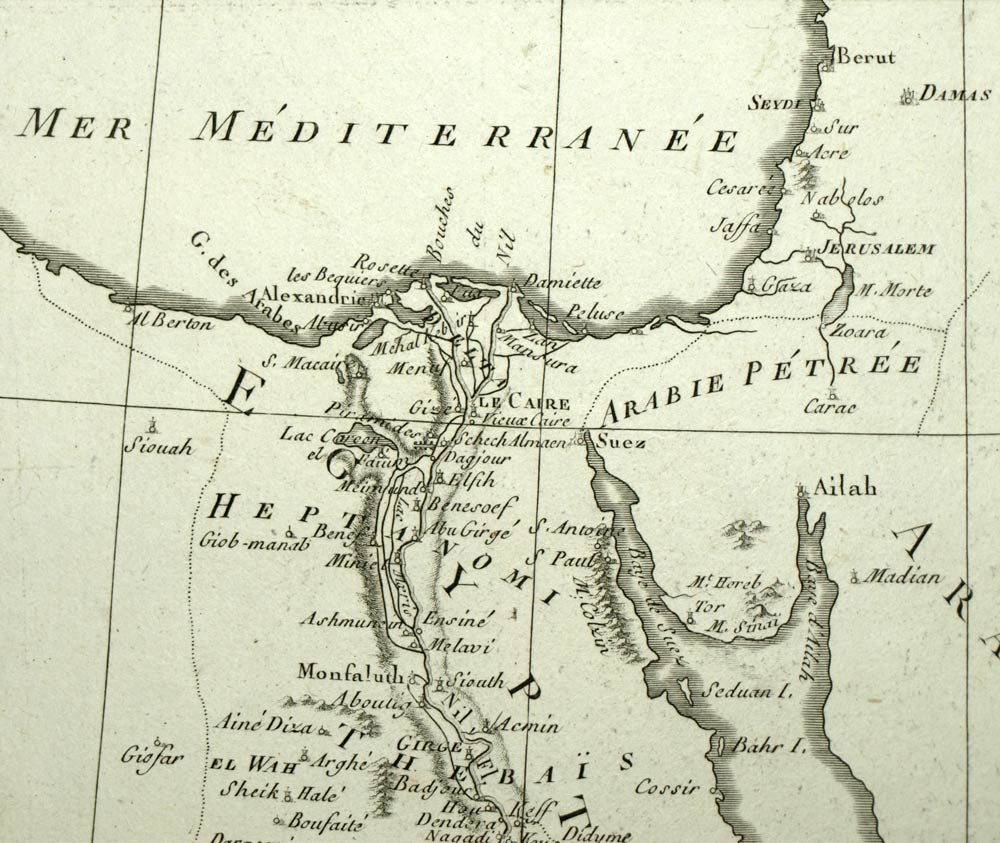 Egitto, Nubia, Abissinie, piano geografico mappa del Mar Rosso di Bonne nel 1787 Egitto, Nubia, Abissinie, piano geografico mappa del Mar Rosso di Bonne nel 1787