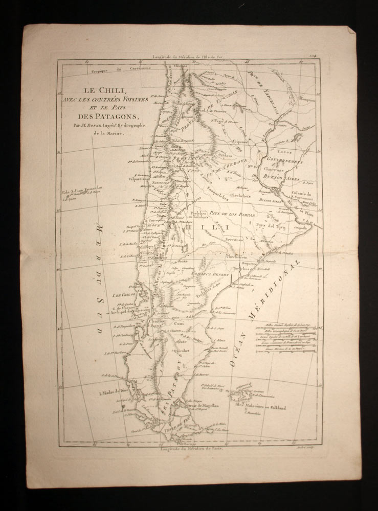 CHILE, ARGENTINA AND URUGUAY geographic plan map from 1787 oldAntic map 